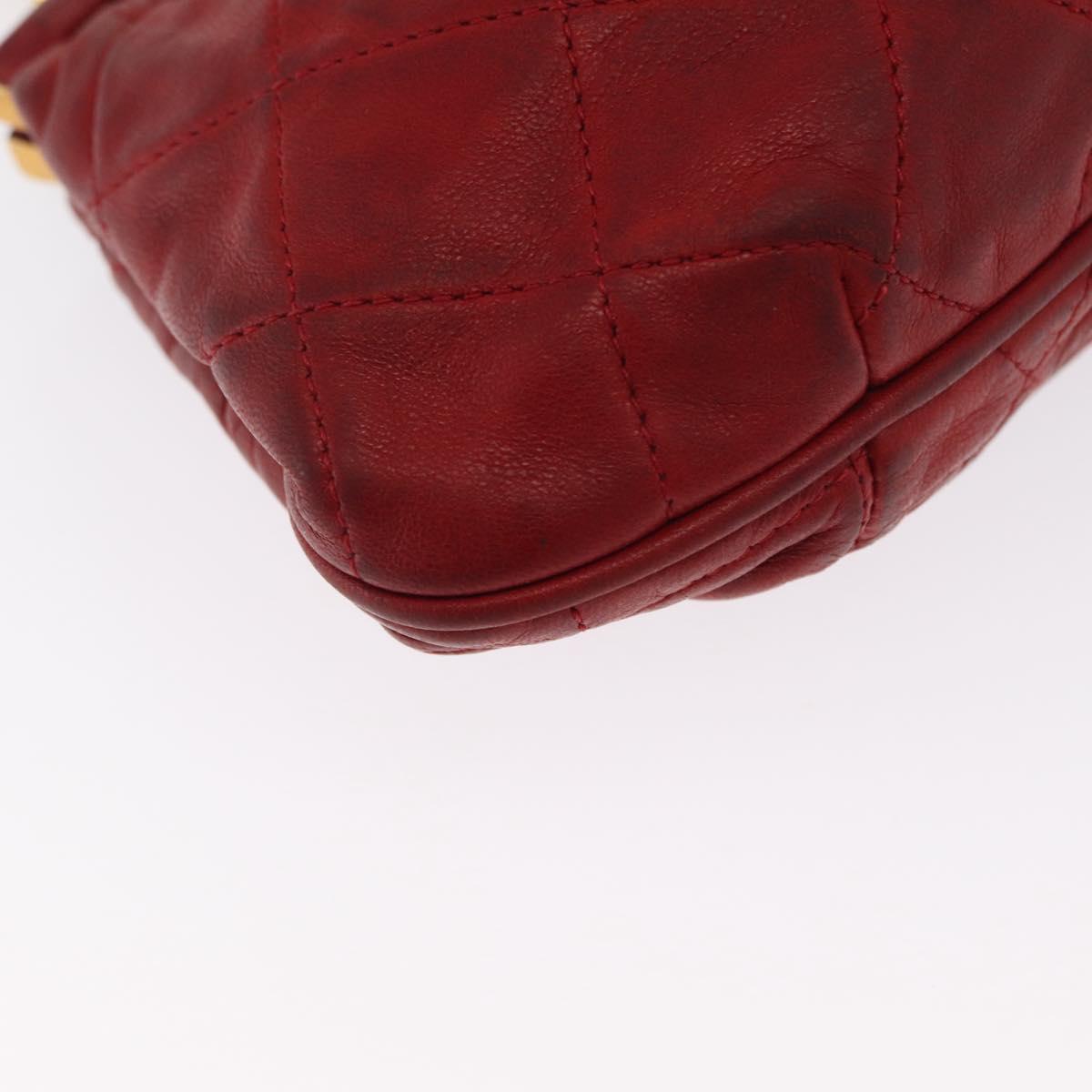 CHANEL Chain Shoulder Pouch Matelasse Leather Red Gold CC Auth 169581
