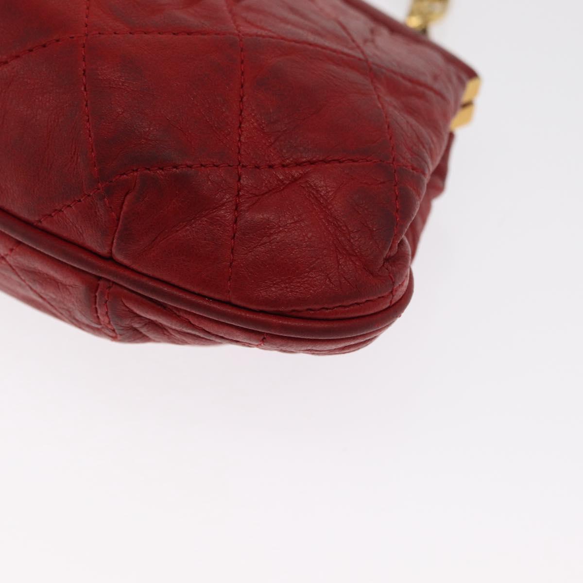 CHANEL Chain Shoulder Pouch Matelasse Leather Red Gold CC Auth 169581