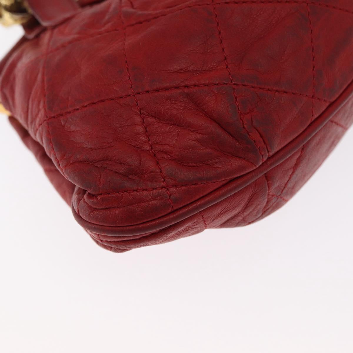 CHANEL Chain Shoulder Pouch Matelasse Leather Red Gold CC Auth 169581