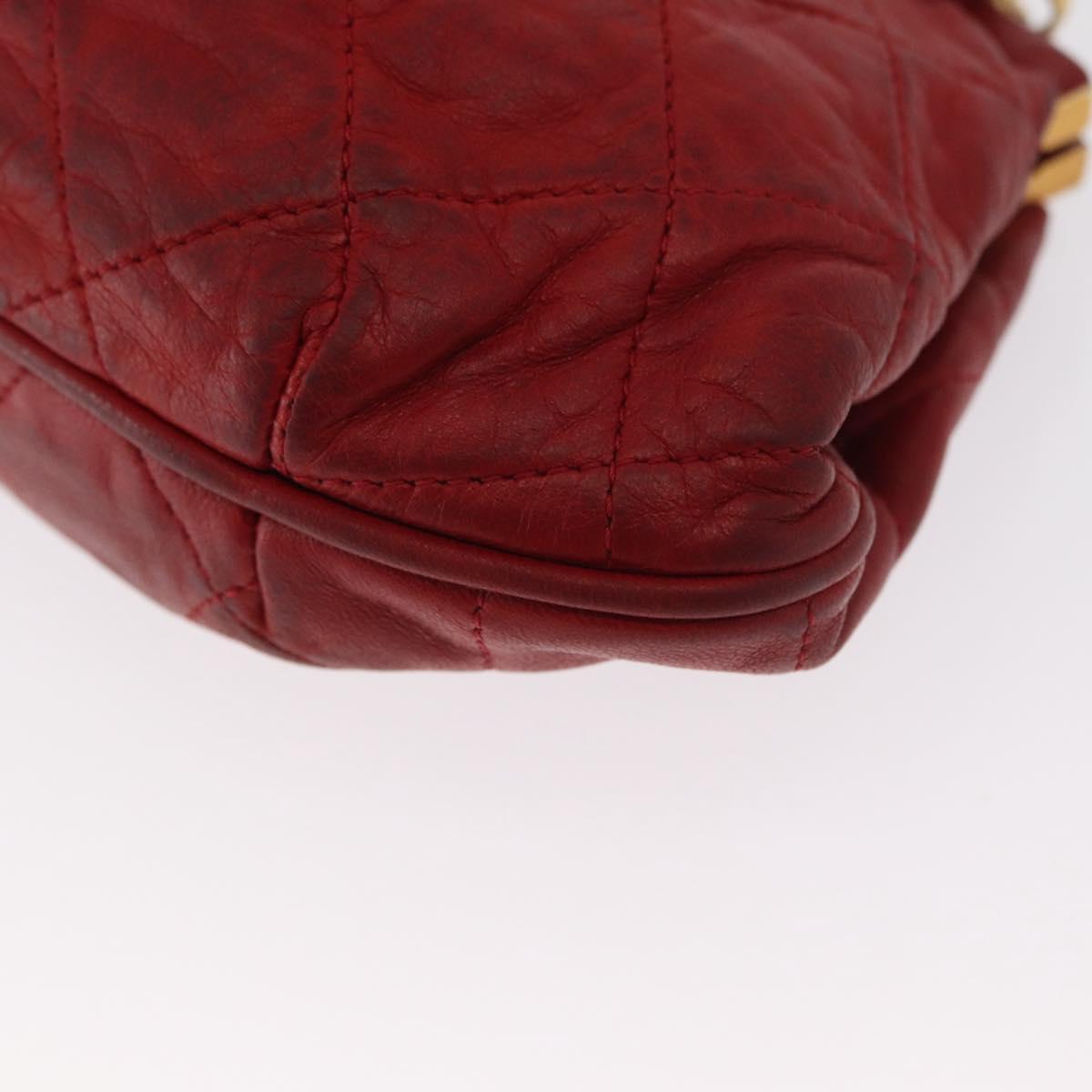 CHANEL Chain Shoulder Pouch Matelasse Leather Red Gold CC Auth 169581
