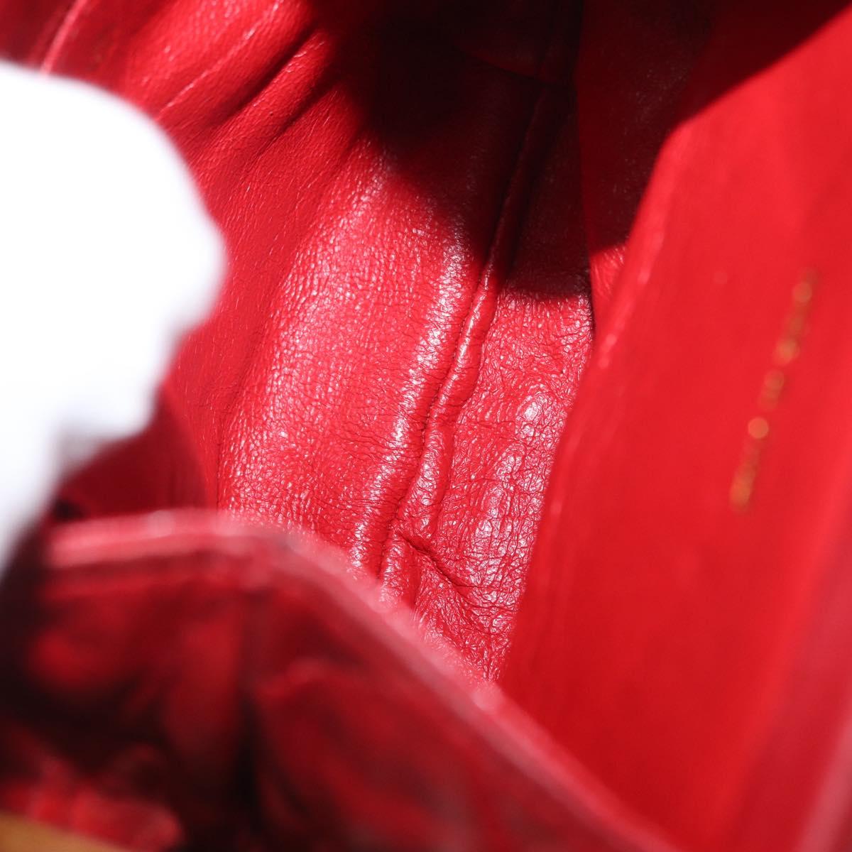 CHANEL Chain Shoulder Pouch Matelasse Leather Red Gold CC Auth 169581