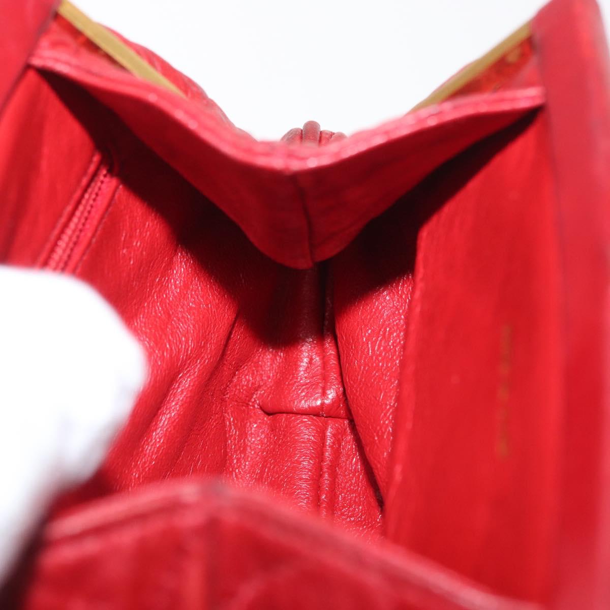 CHANEL Chain Shoulder Pouch Matelasse Leather Red Gold CC Auth 169581