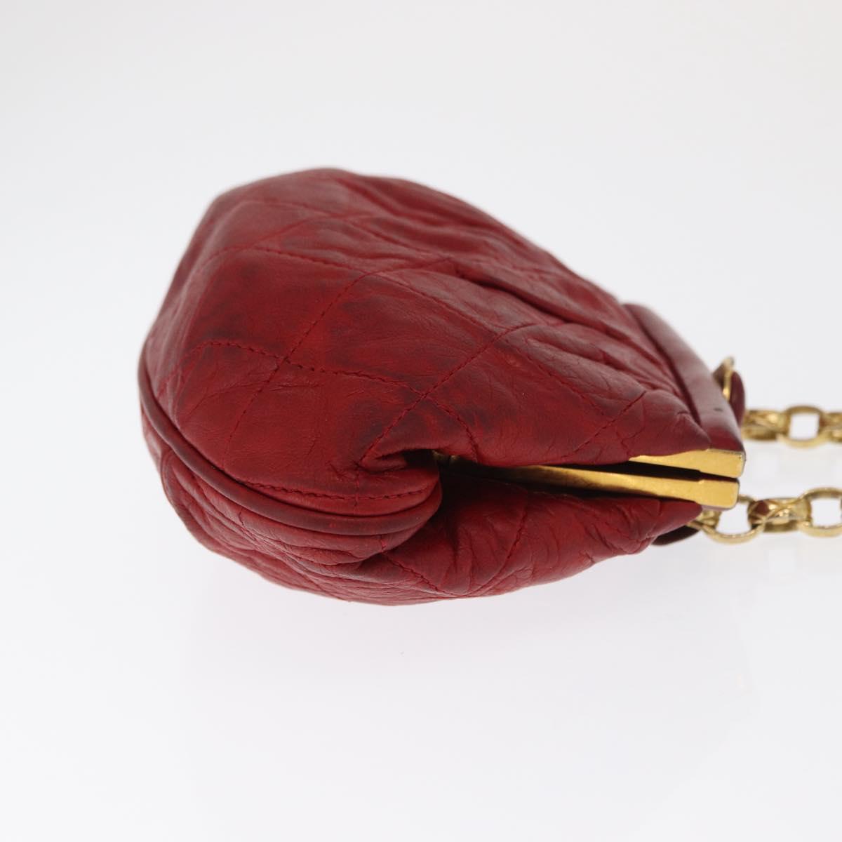 CHANEL Chain Shoulder Pouch Matelasse Leather Red Gold CC Auth 169581