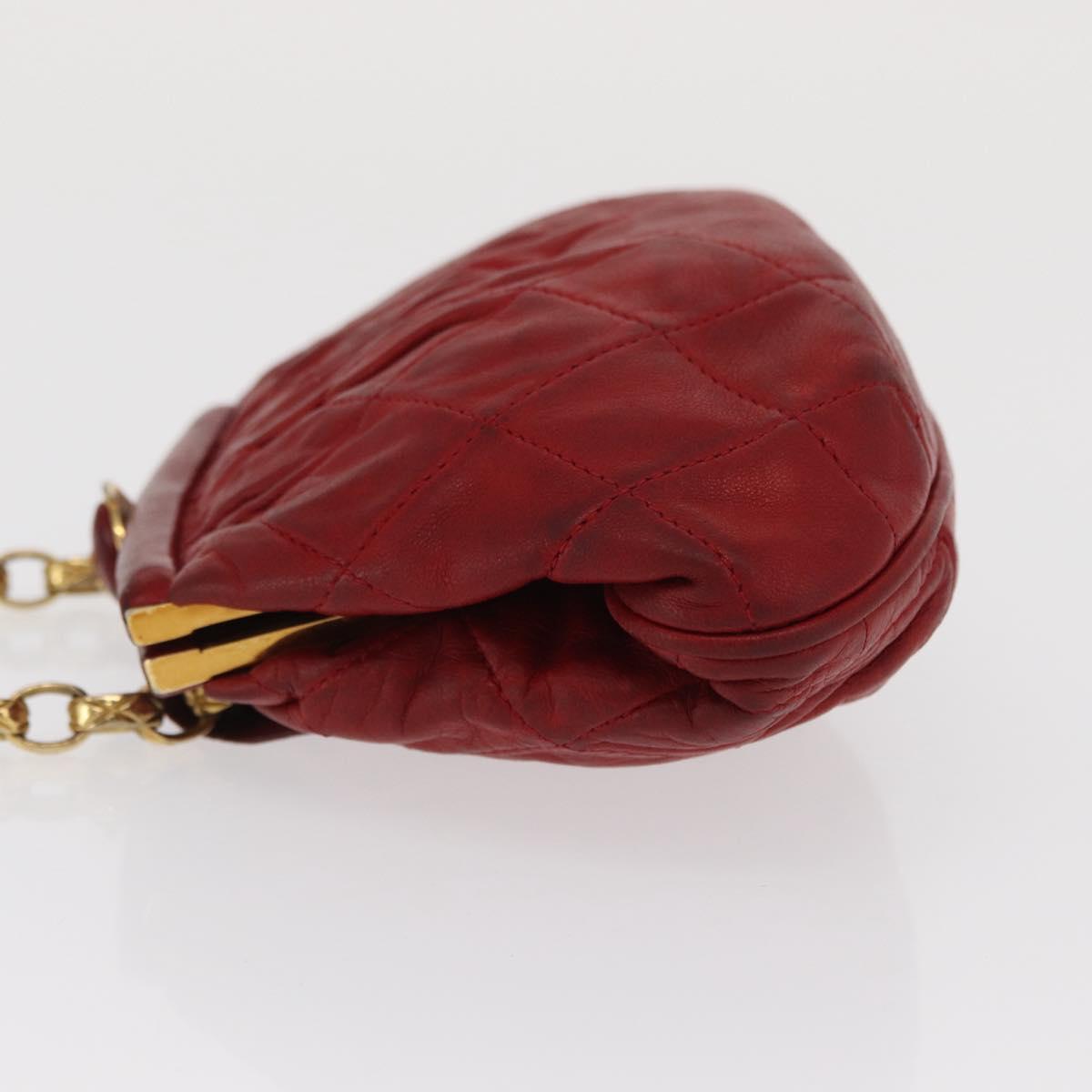 CHANEL Chain Shoulder Pouch Matelasse Leather Red Gold CC Auth 169581