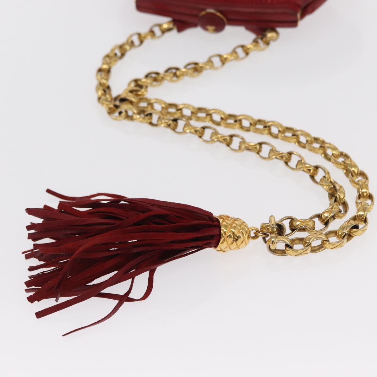 CHANEL Chain Shoulder Pouch Matelasse Leather Red Gold CC Auth 169581