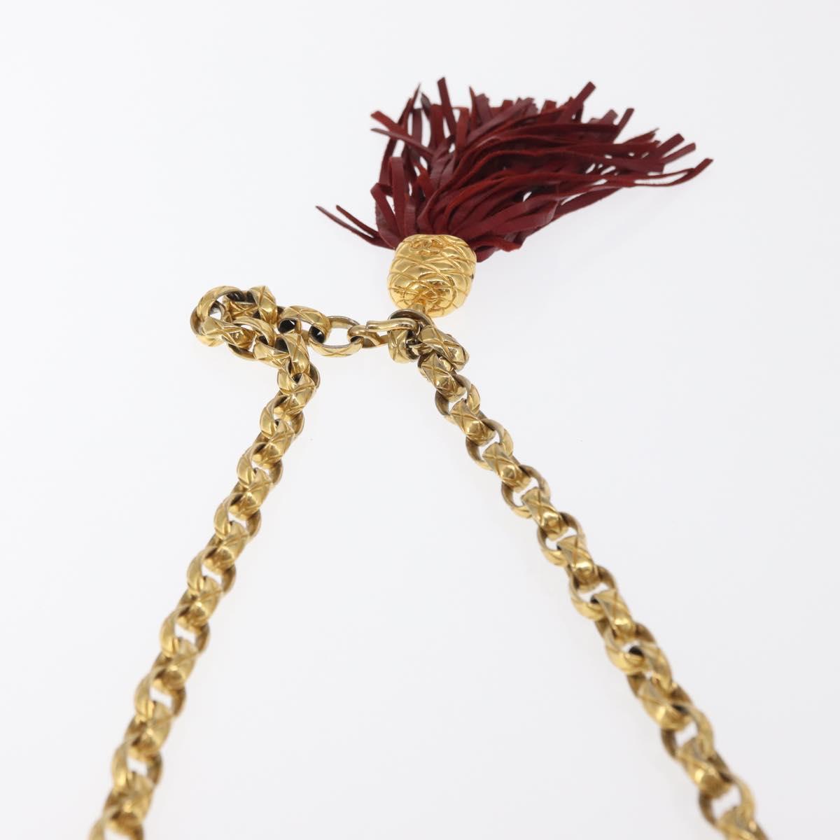 CHANEL Chain Shoulder Pouch Matelasse Leather Red Gold CC Auth 169581