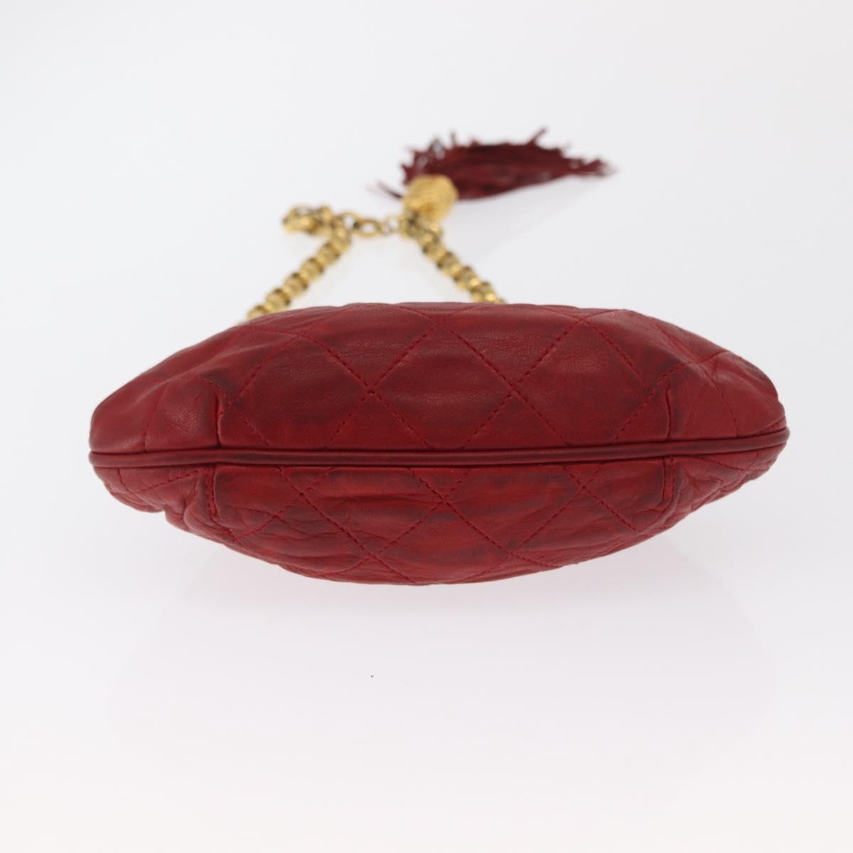 CHANEL Chain Shoulder Pouch Matelasse Leather Red Gold CC Auth 169581