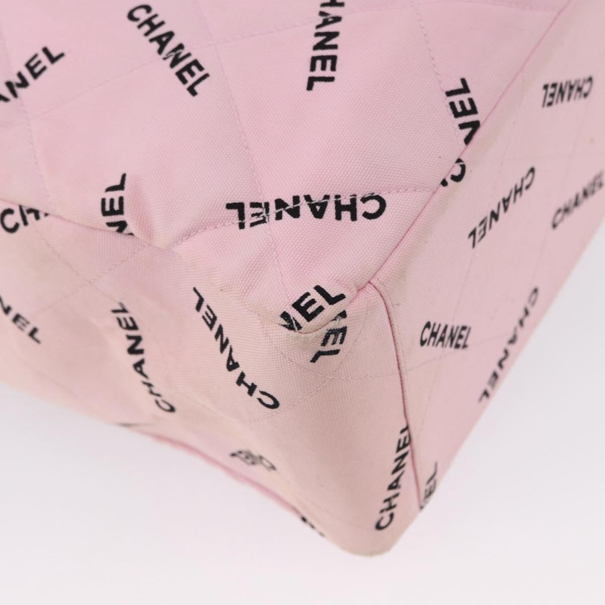CHANEL Matelasse Chain Tote Bag Canvas Pink Gold CC Auth 169588A