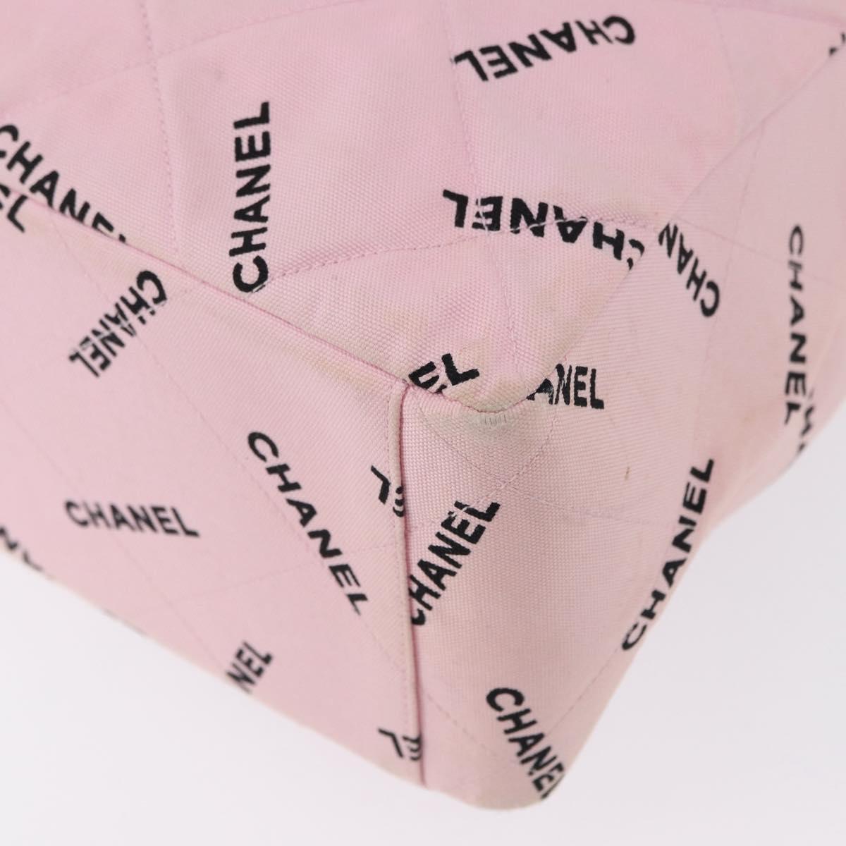 CHANEL Matelasse Chain Tote Bag Canvas Pink Gold CC Auth 169588A