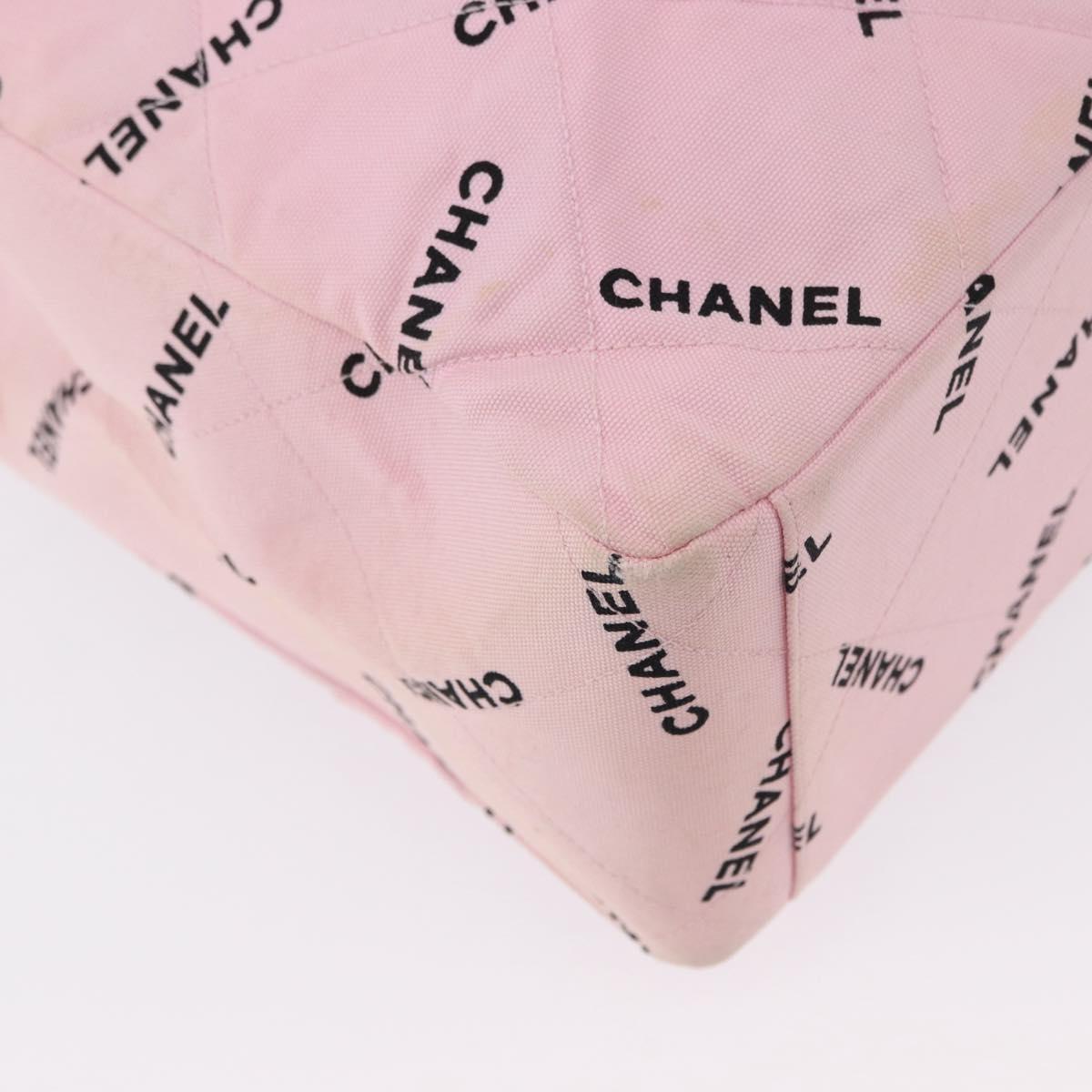 CHANEL Matelasse Chain Tote Bag Canvas Pink Gold CC Auth 169588A