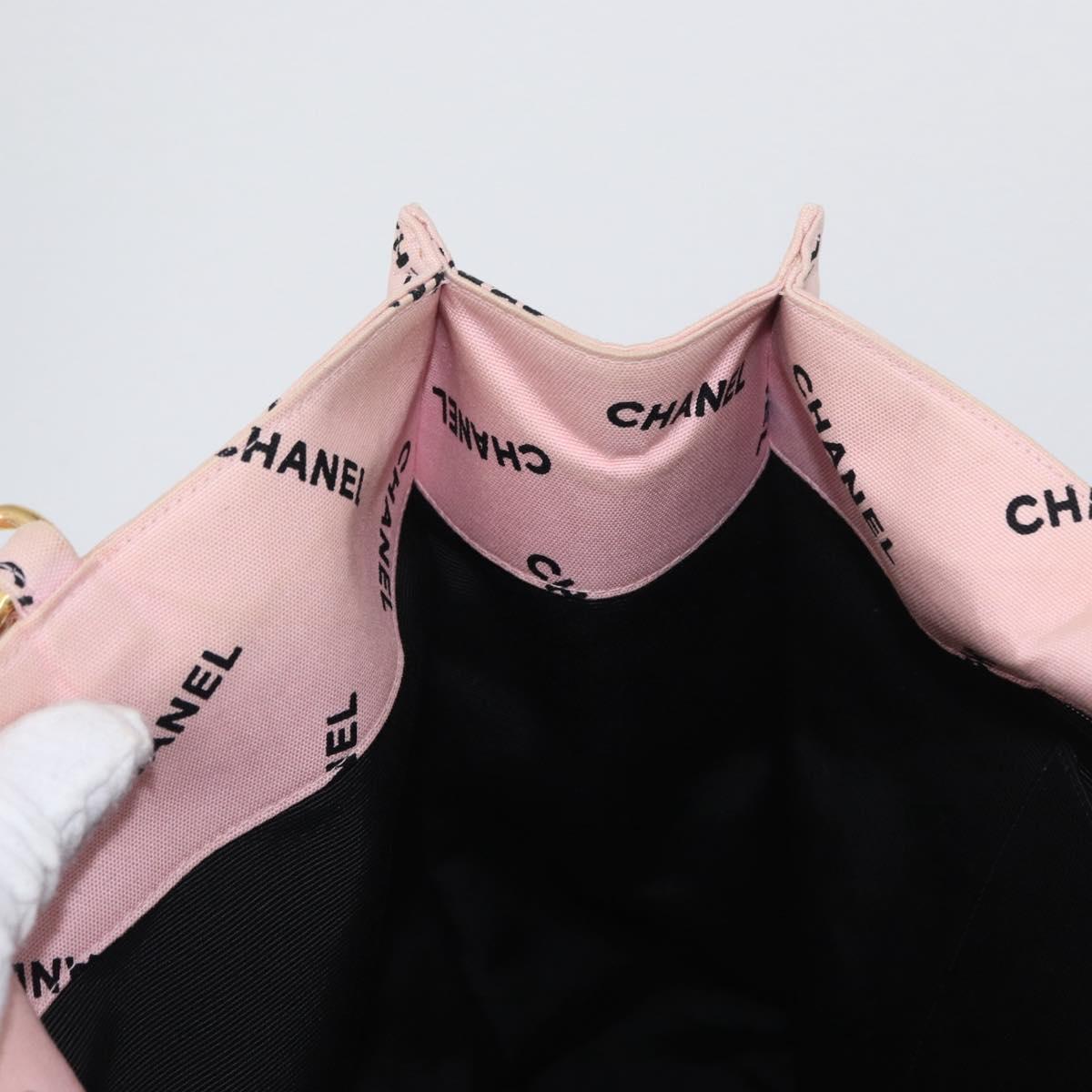 CHANEL Matelasse Chain Tote Bag Canvas Pink Gold CC Auth 169588A