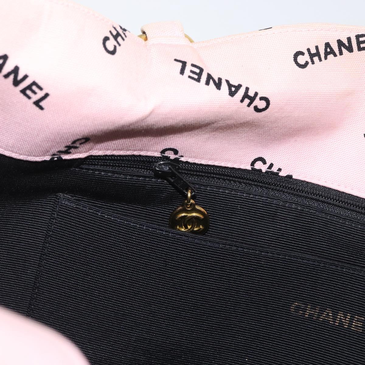CHANEL Matelasse Chain Tote Bag Canvas Pink Gold CC Auth 169588A