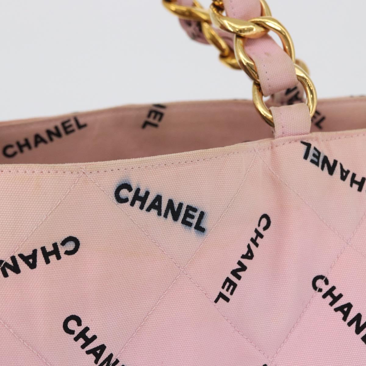 CHANEL Matelasse Chain Tote Bag Canvas Pink Gold CC Auth 169588A