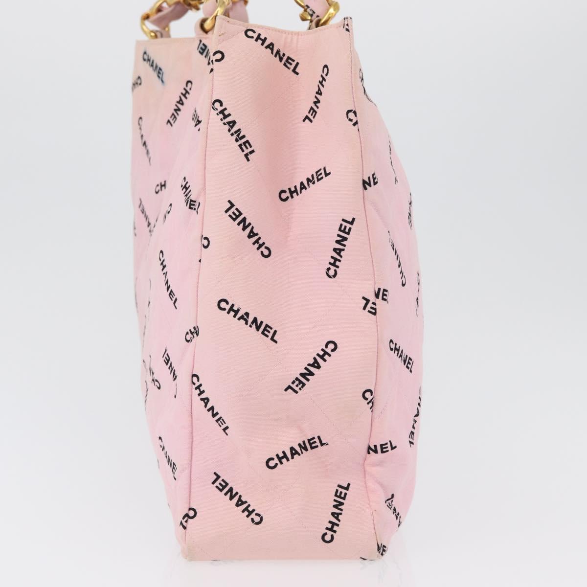 CHANEL Matelasse Chain Tote Bag Canvas Pink Gold CC Auth 169588A