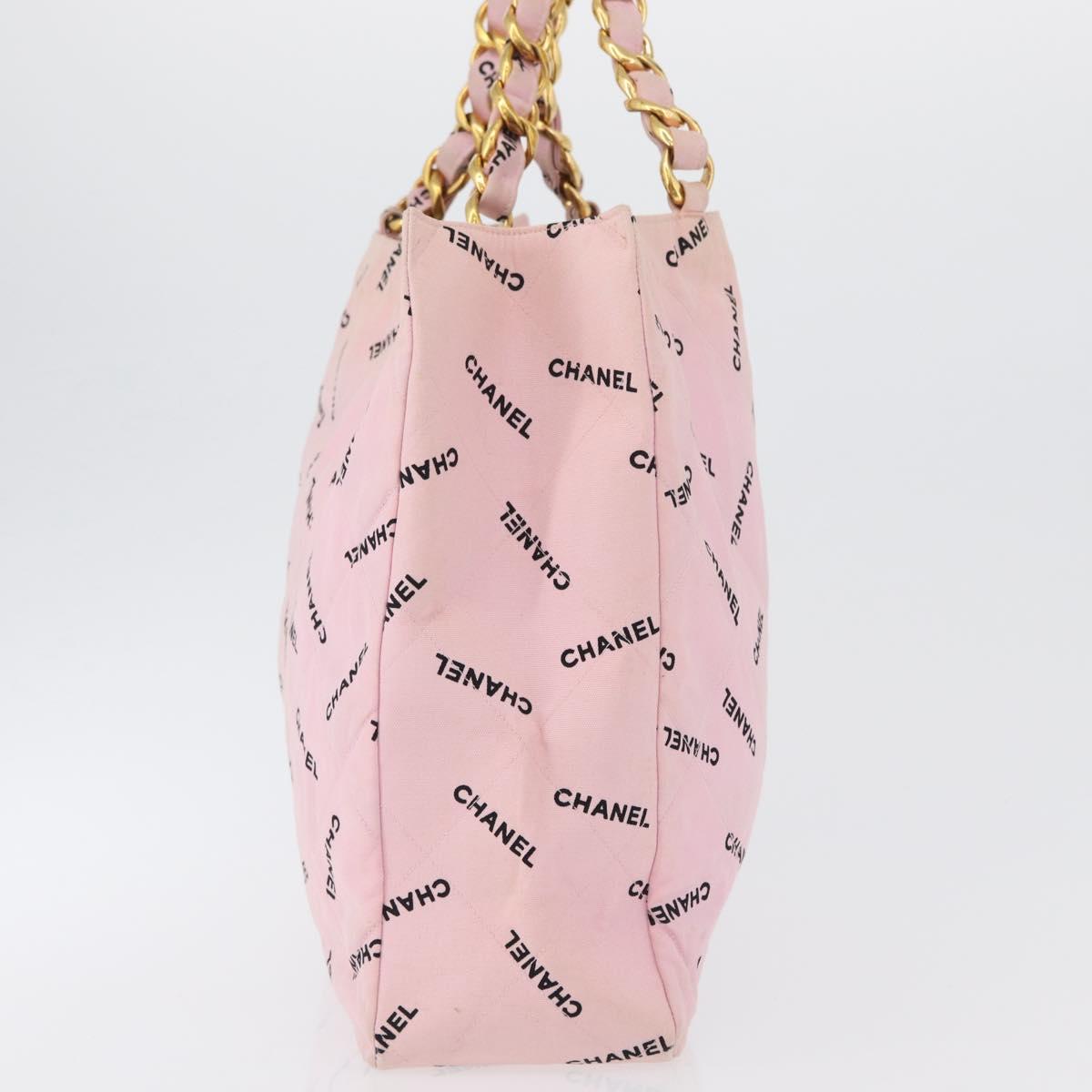 CHANEL Matelasse Chain Tote Bag Canvas Pink Gold CC Auth 169588A