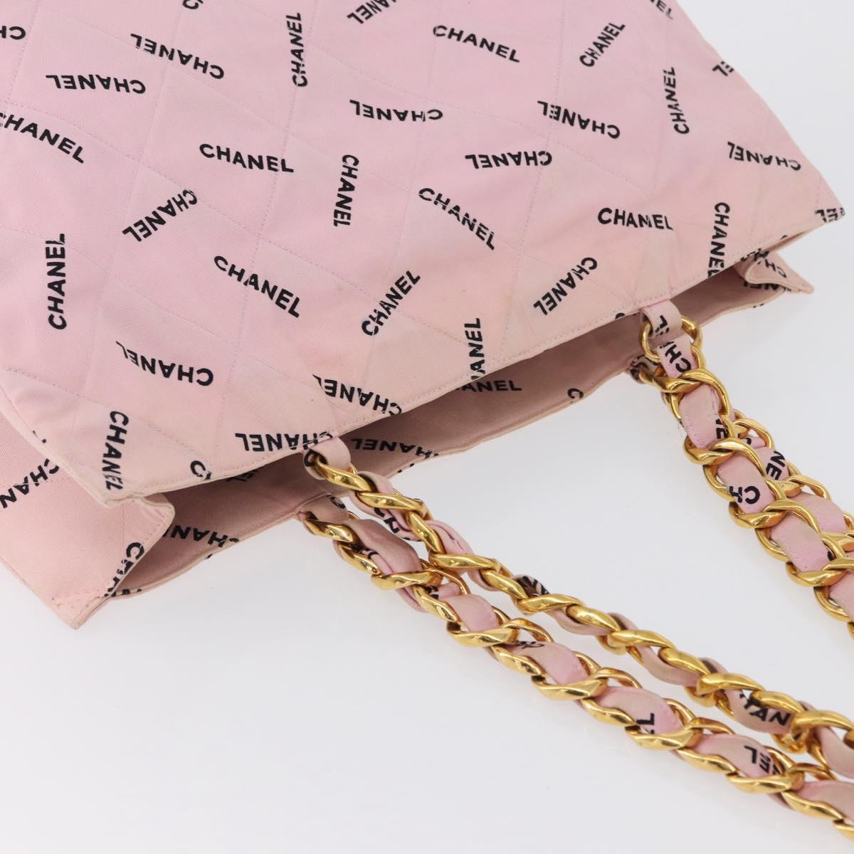 CHANEL Matelasse Chain Tote Bag Canvas Pink Gold CC Auth 169588A