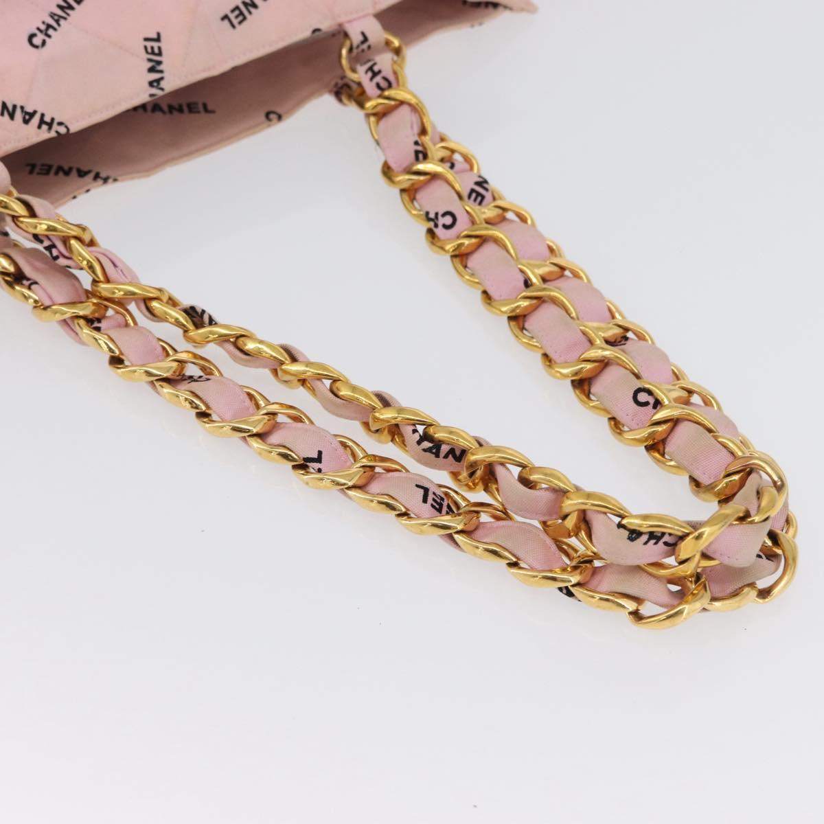 CHANEL Matelasse Chain Tote Bag Canvas Pink Gold CC Auth 169588A