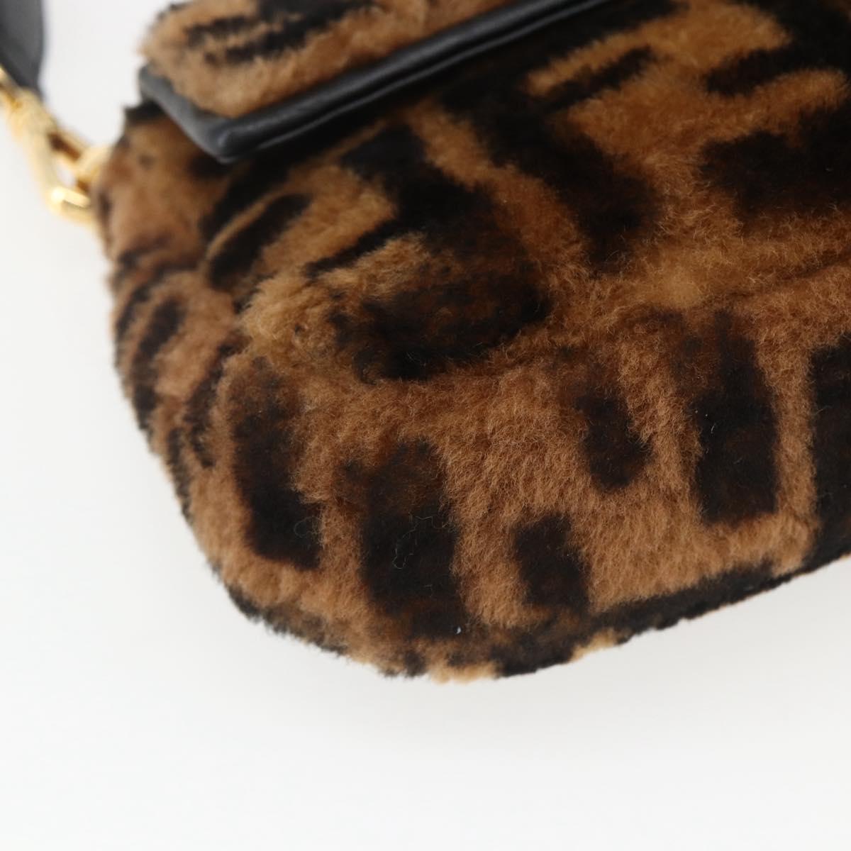 FENDI Zucca Canvas Mamma Baguette Shoulder Bag Fur Black Brown Auth 169591SM