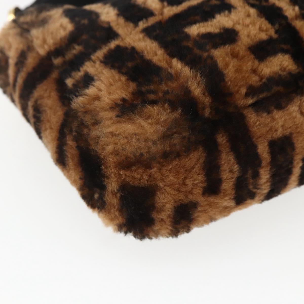 FENDI Zucca Canvas Mamma Baguette Shoulder Bag Fur Black Brown Auth 169591SM