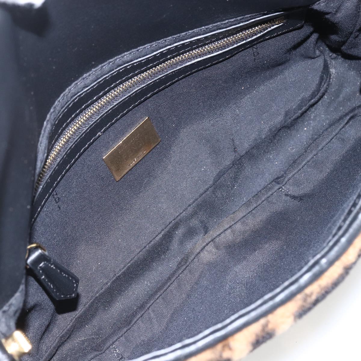 FENDI Zucca Canvas Mamma Baguette Shoulder Bag Fur Black Brown Auth 169591SM