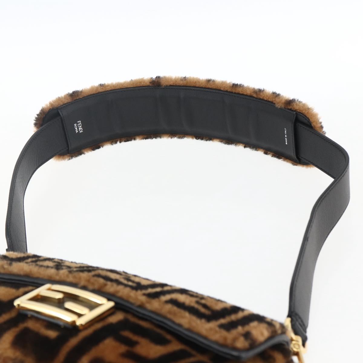 FENDI Zucca Canvas Mamma Baguette Shoulder Bag Fur Black Brown Auth 169591SM
