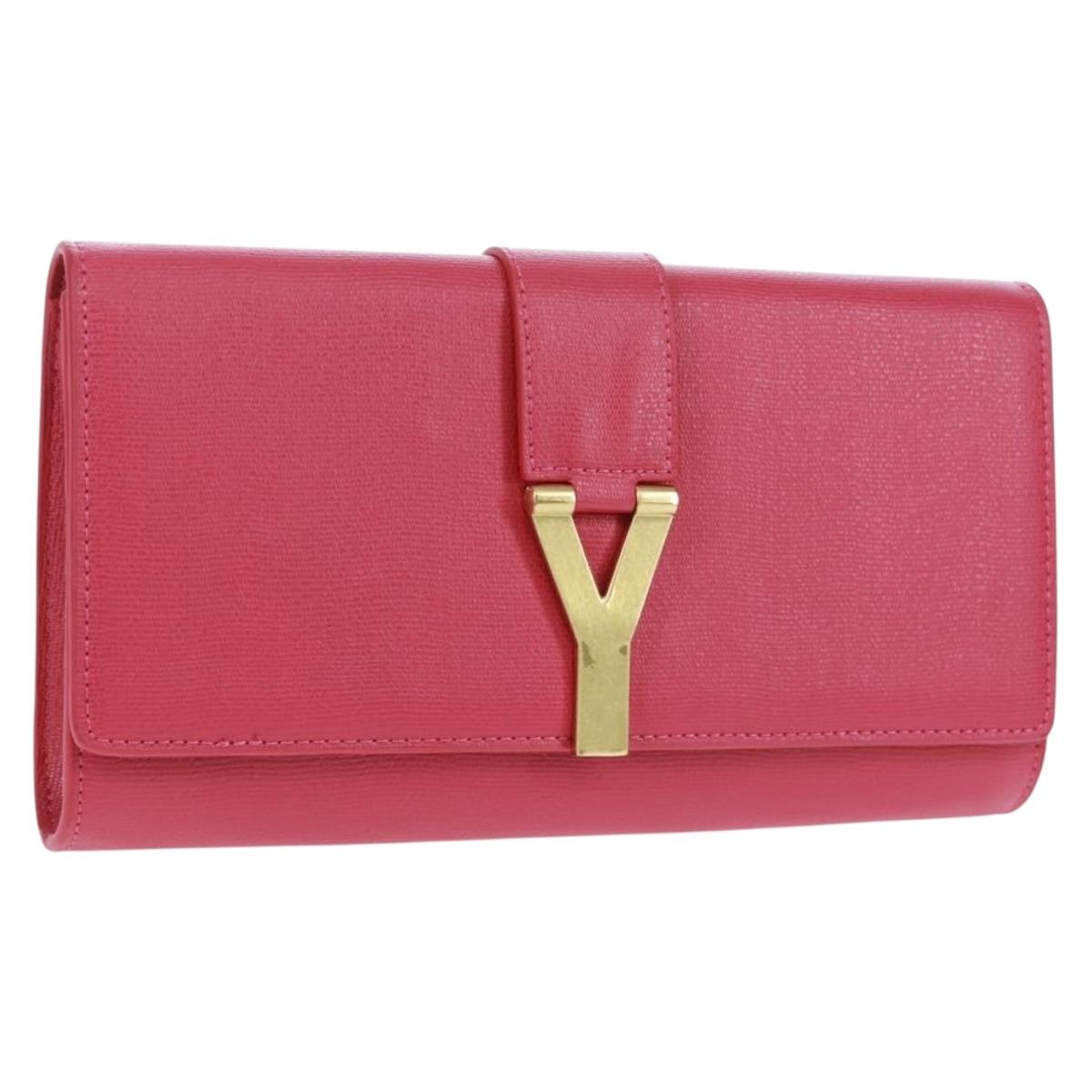 SAINT LAURENT Y line Clutch Bag Leather Pink Gold Auth 169595V
