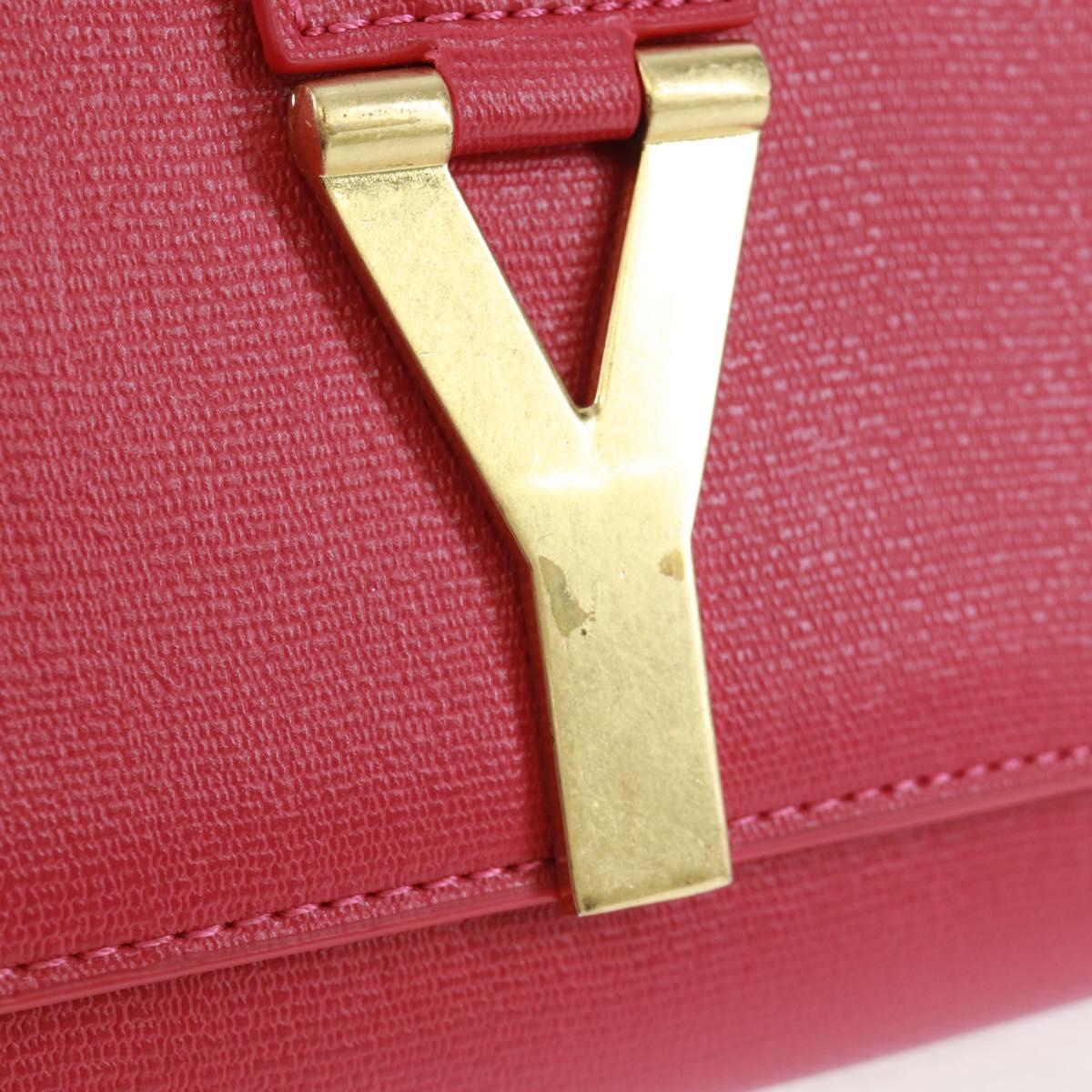 SAINT LAURENT Y line Clutch Bag Leather Pink Gold Auth 169595V