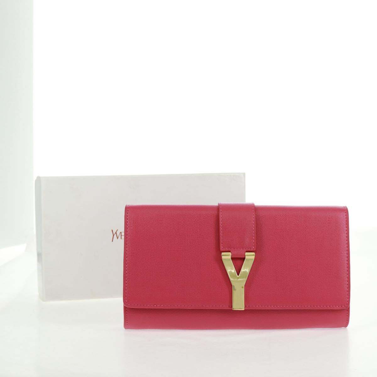 SAINT LAURENT Y line Clutch Bag Leather Pink Gold Auth 169595V