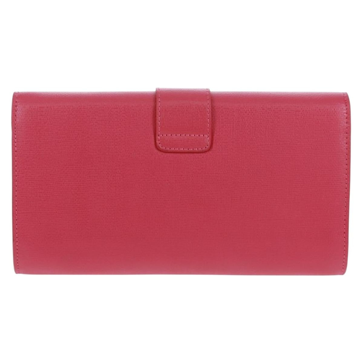 SAINT LAURENT Y line Clutch Bag Leather Pink Gold Auth 169595V