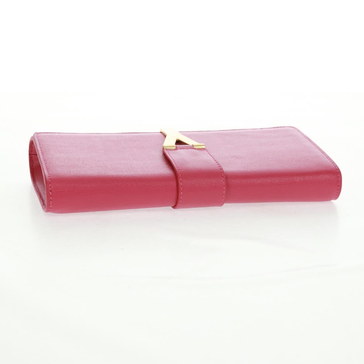 SAINT LAURENT Y line Clutch Bag Leather Pink Gold Auth 169595V