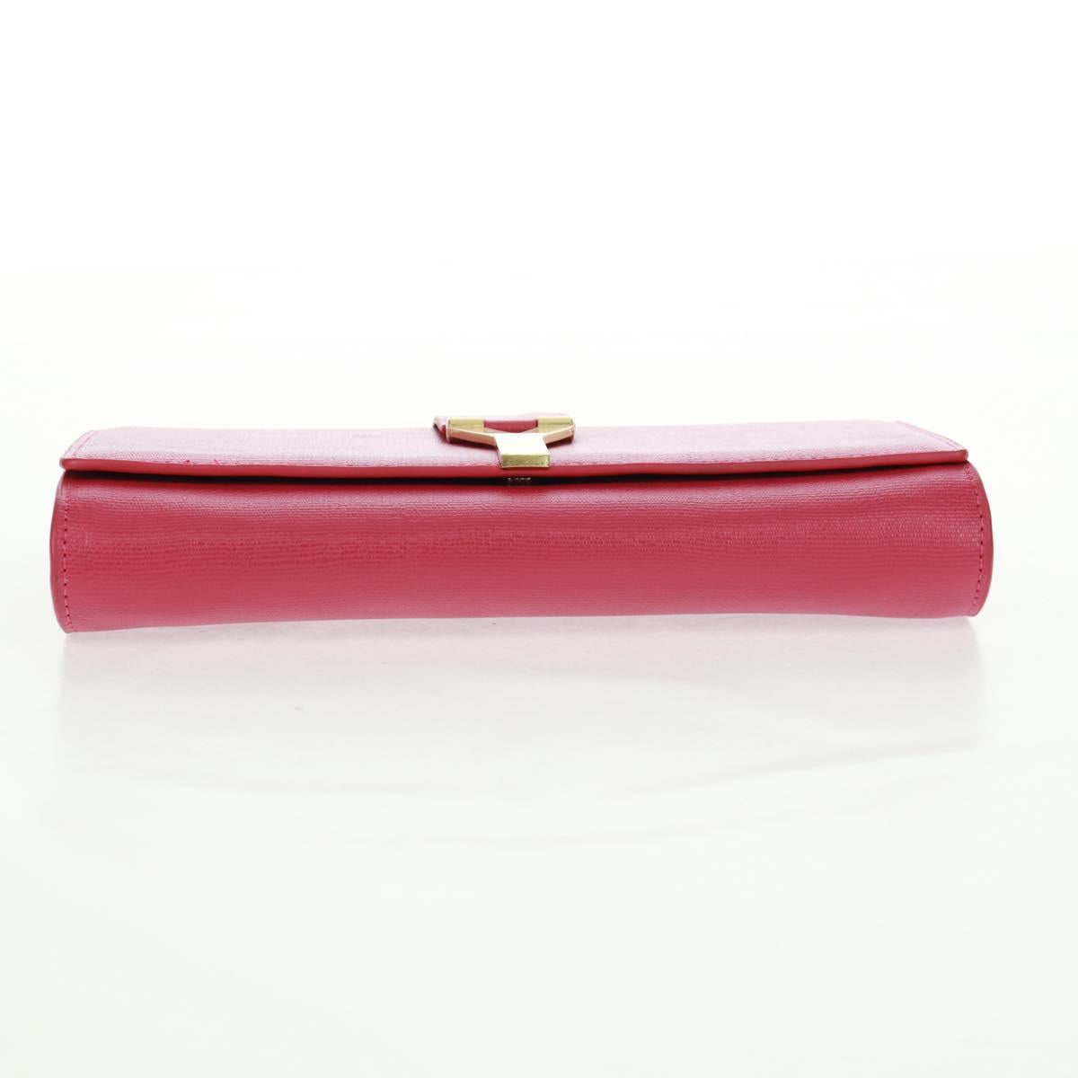 SAINT LAURENT Y line Clutch Bag Leather Pink Gold Auth 169595V