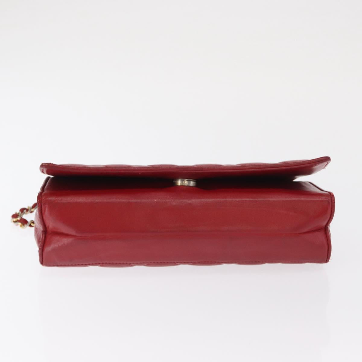 CHANEL Chain Matelasse Shoulder Bag Leather Red Gold CC Auth 169596