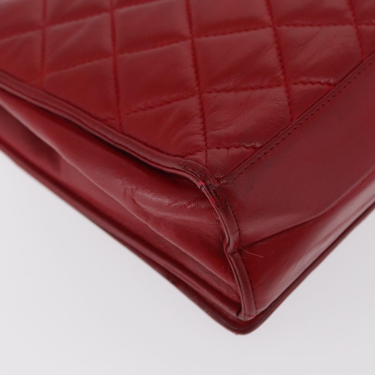 CHANEL Chain Matelasse Shoulder Bag Leather Red Gold CC Auth 169596