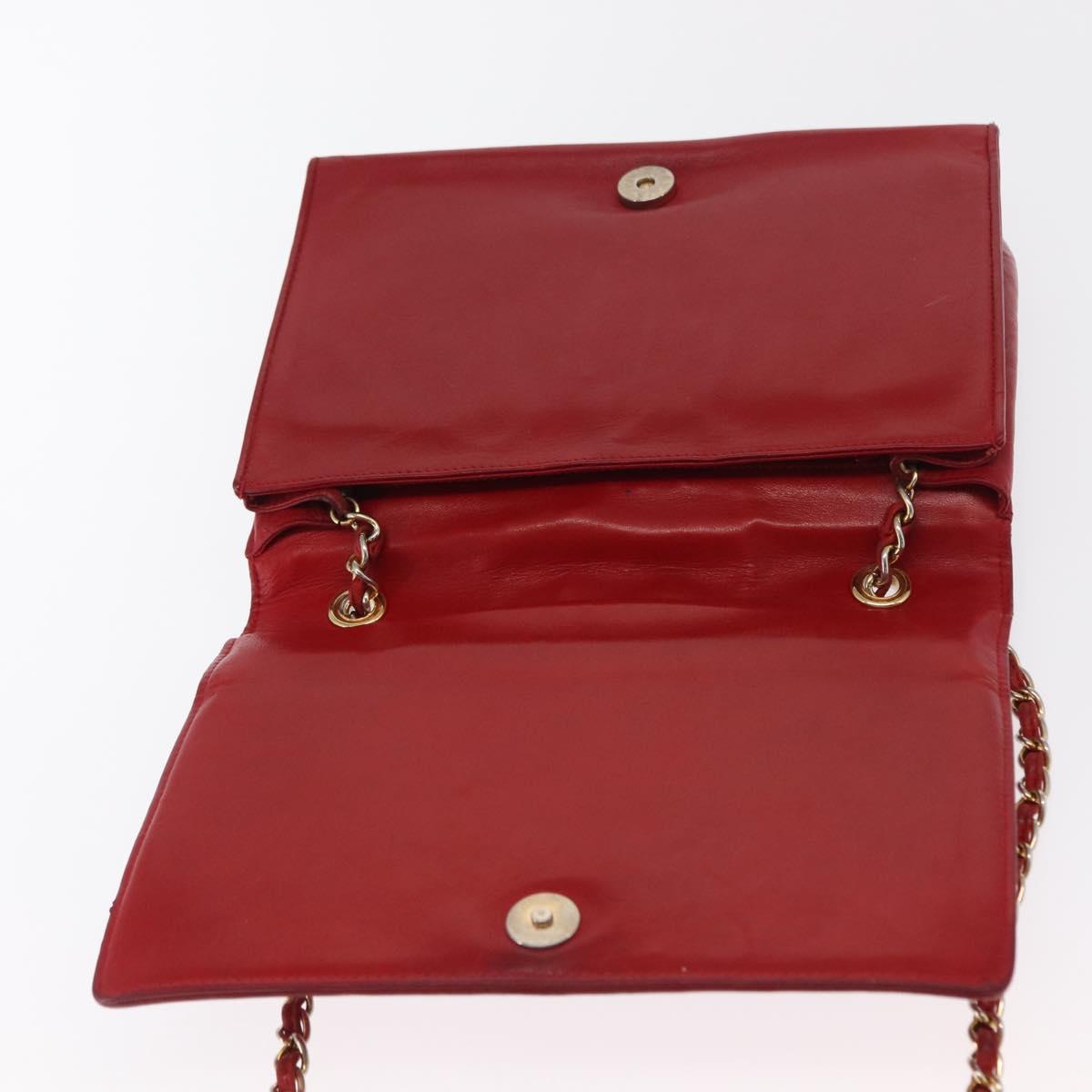 CHANEL Chain Matelasse Shoulder Bag Leather Red Gold CC Auth 169596