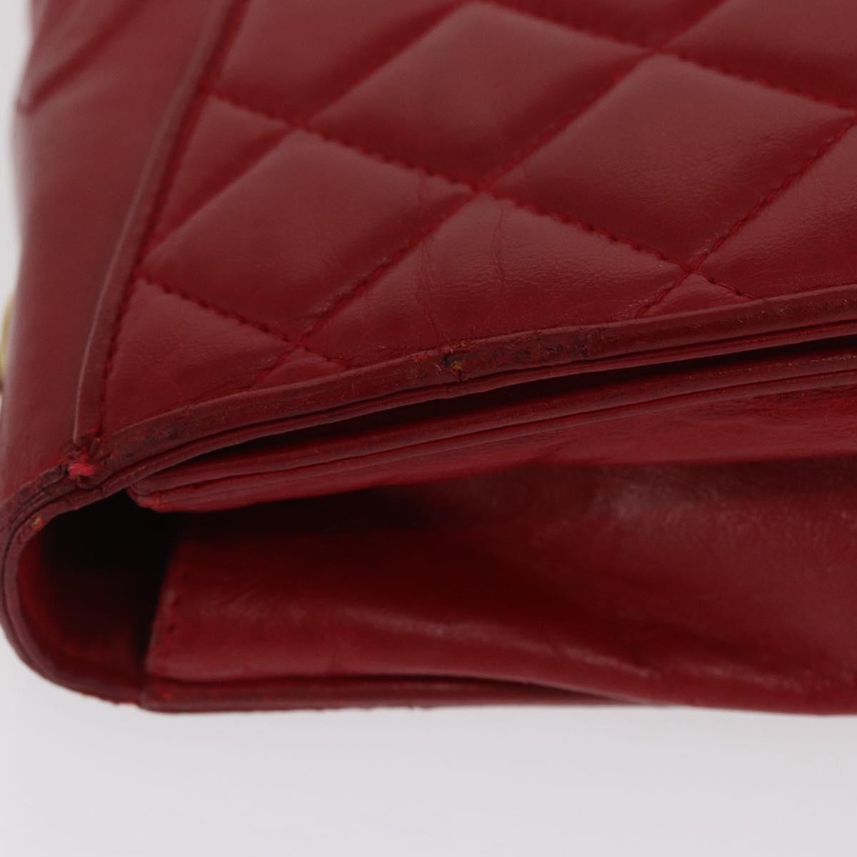CHANEL Chain Matelasse Shoulder Bag Leather Red Gold CC Auth 169596