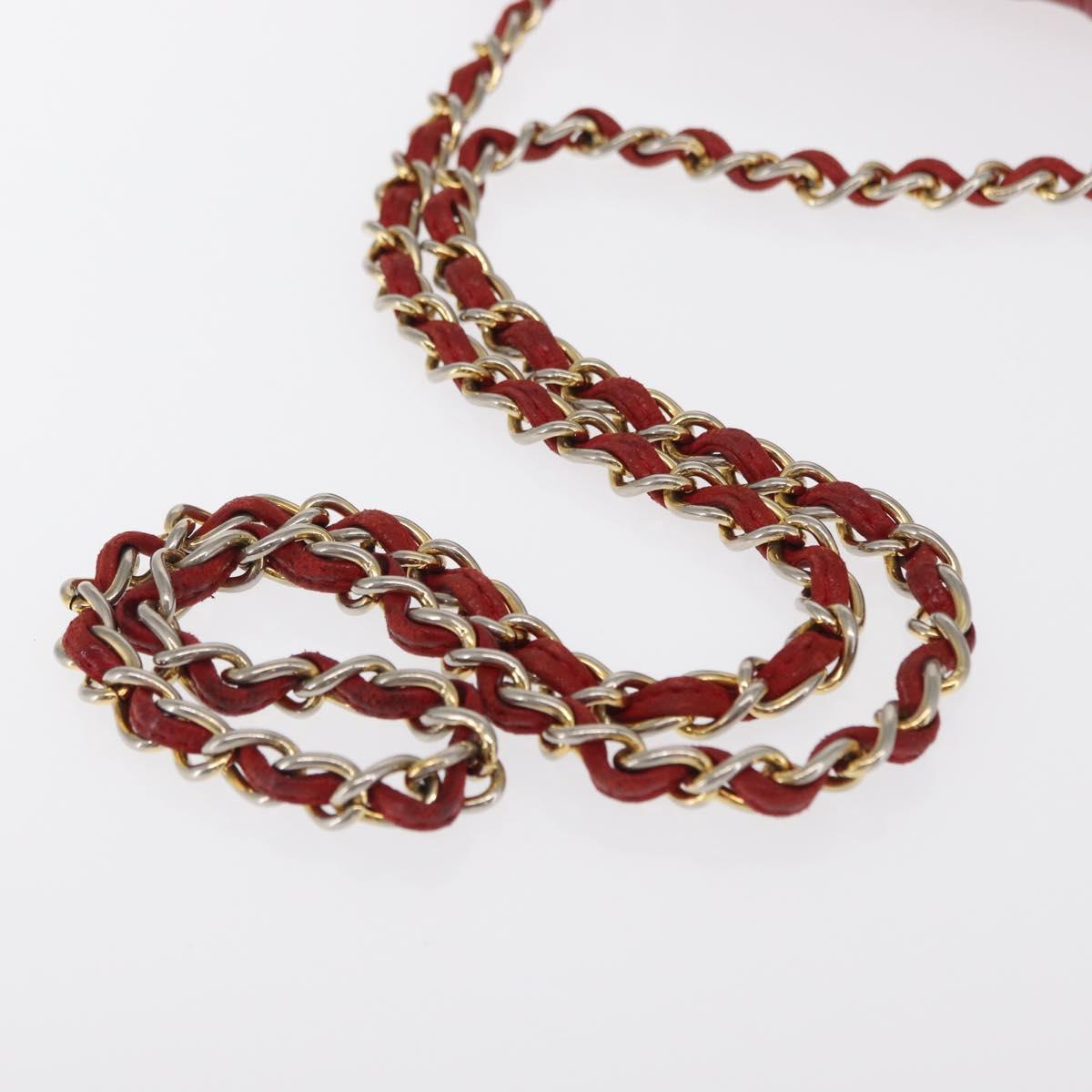 CHANEL Chain Matelasse Shoulder Bag Leather Red Gold CC Auth 169596