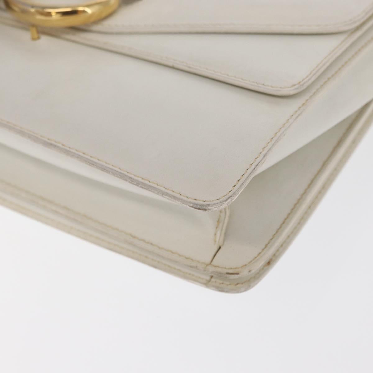 CELINE Hand Bag Leather White Gold Auth 169597