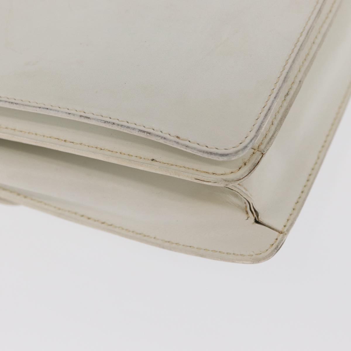 CELINE Hand Bag Leather White Gold Auth 169597