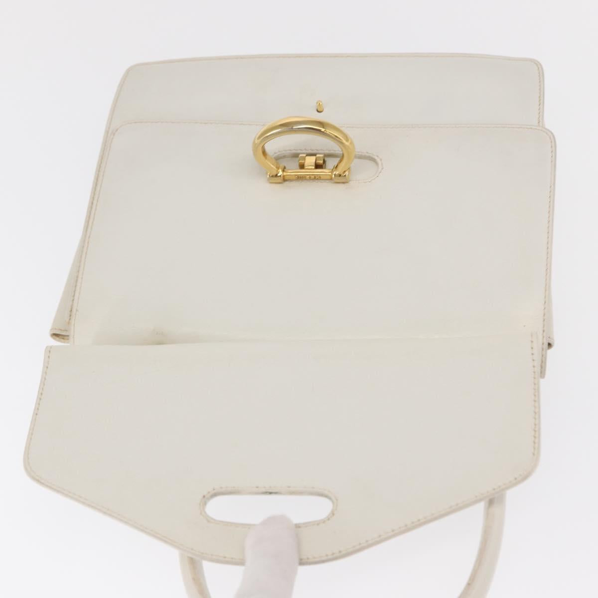 CELINE Hand Bag Leather White Gold Auth 169597