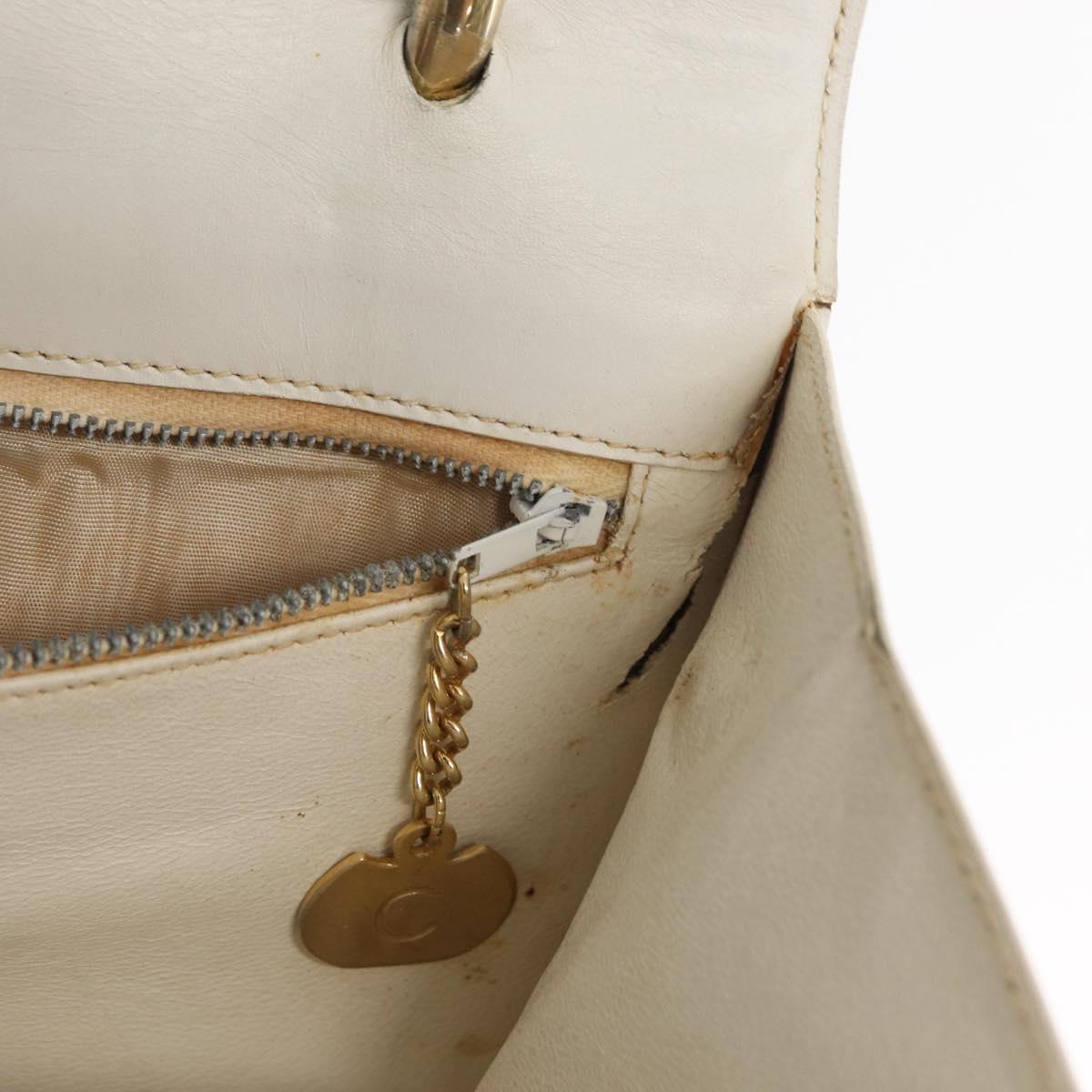 CELINE Hand Bag Leather White Gold Auth 169597