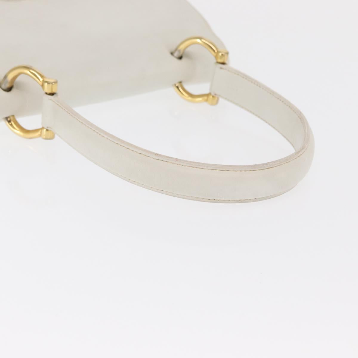 CELINE Hand Bag Leather White Gold Auth 169597