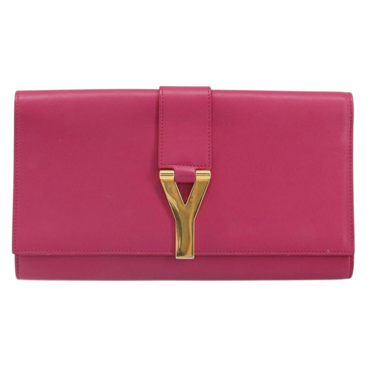 SAINT LAURENT Y Line Clutch Bag Leather Pink Gold 311213 Auth 169599V