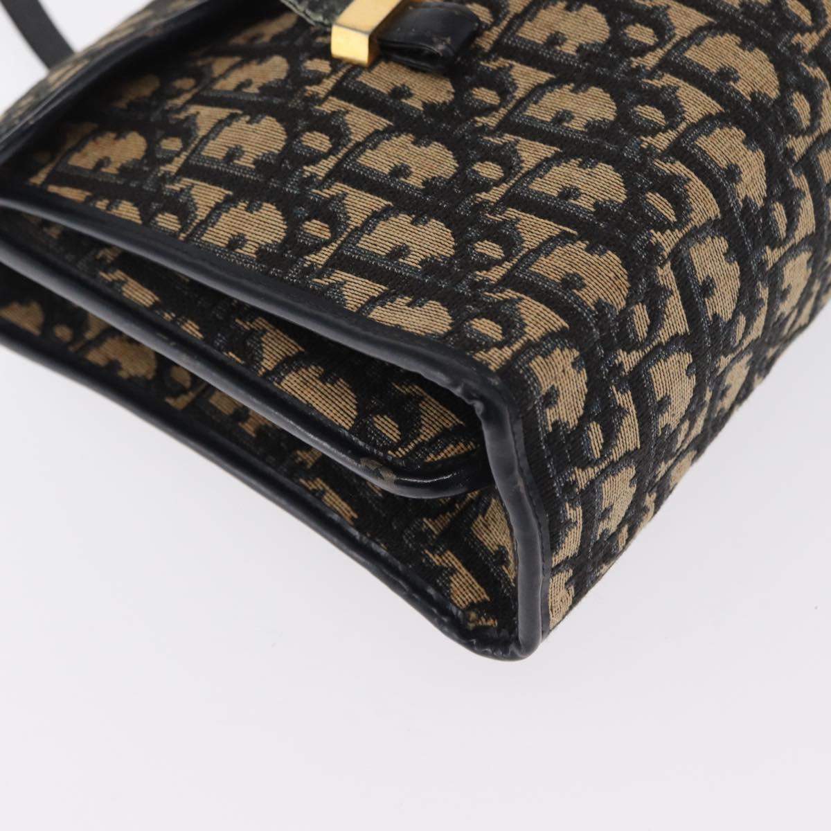 Christian Dior Trotter Canvas Hand Bag Navy Gold Auth 169605