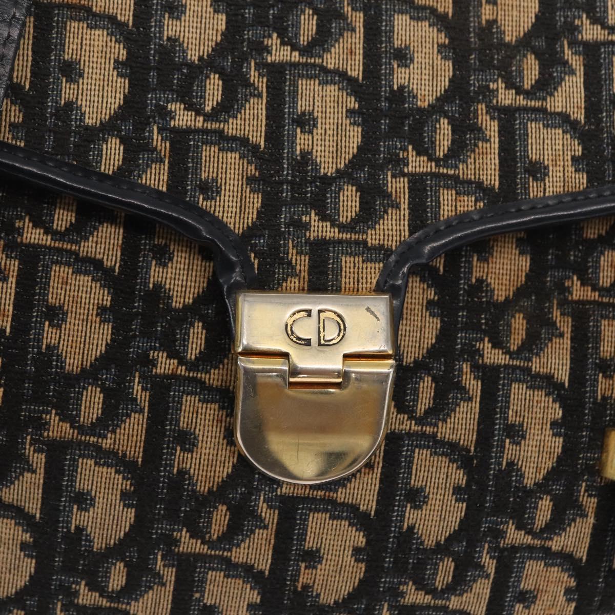 Christian Dior Trotter Canvas Hand Bag Navy Gold Auth 169605