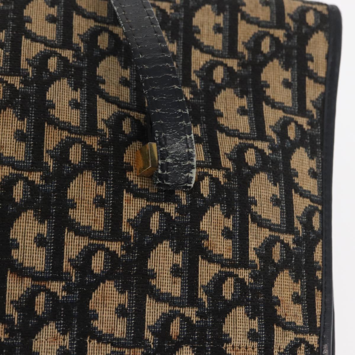 Christian Dior Trotter Canvas Hand Bag Navy Gold Auth 169605