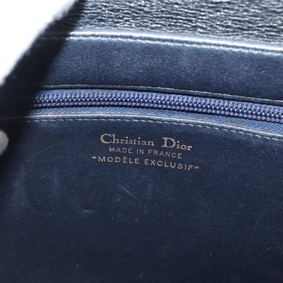 Christian Dior Trotter Canvas Hand Bag Navy Gold Auth 169605