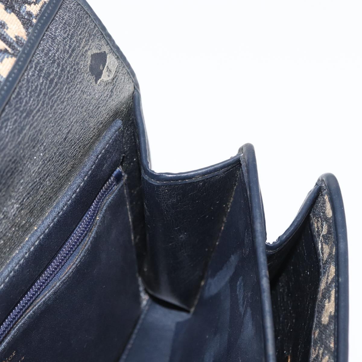 Christian Dior Trotter Canvas Hand Bag Navy Gold Auth 169605
