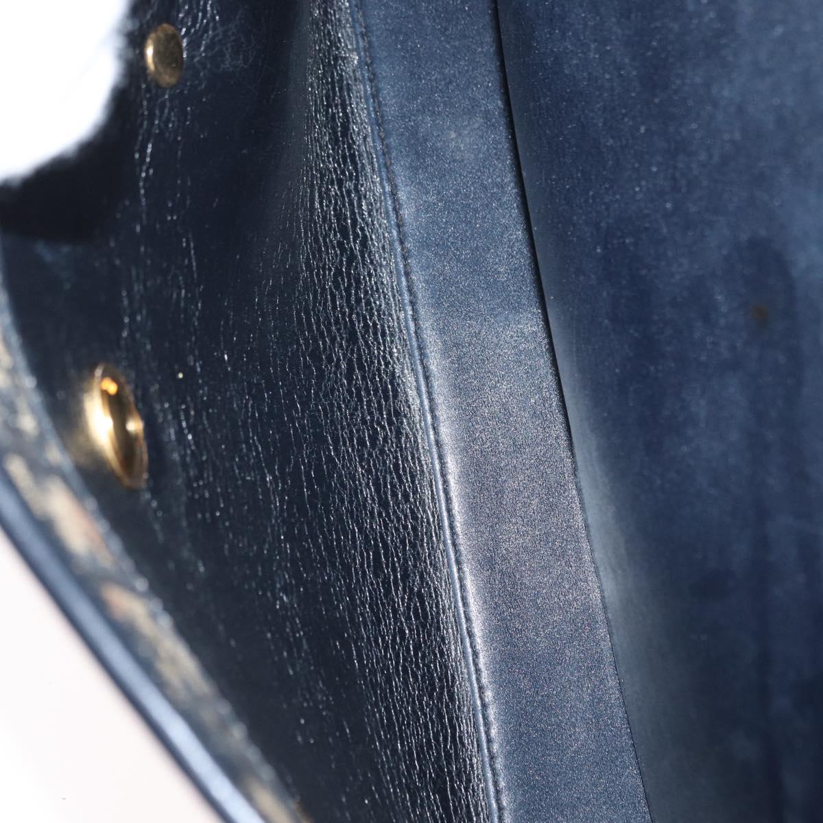 Christian Dior Trotter Canvas Hand Bag Navy Gold Auth 169605