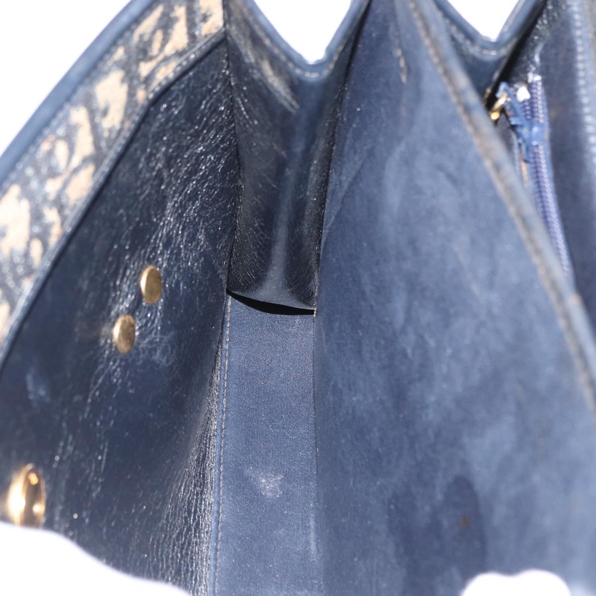 Christian Dior Trotter Canvas Hand Bag Navy Gold Auth 169605