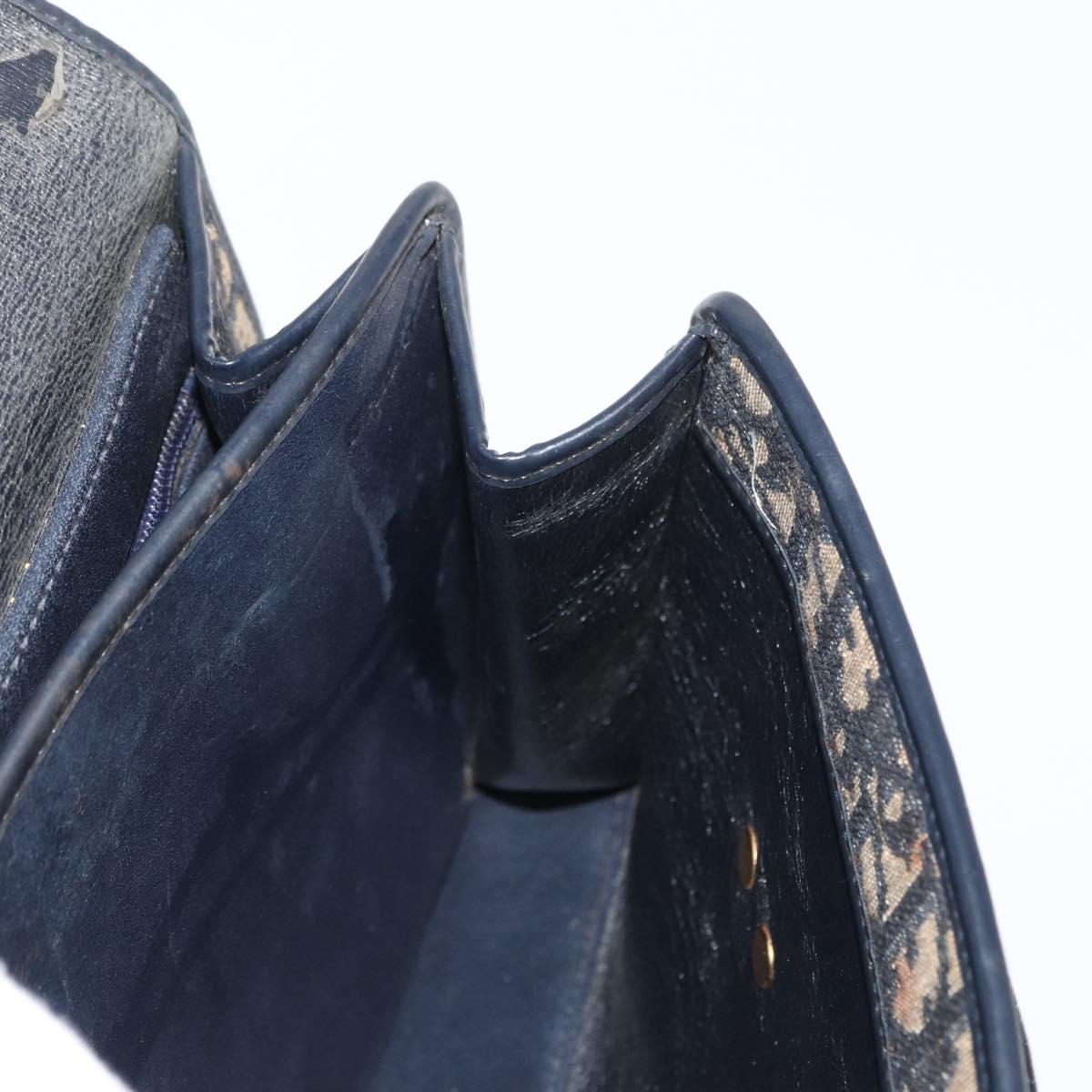 Christian Dior Trotter Canvas Hand Bag Navy Gold Auth 169605